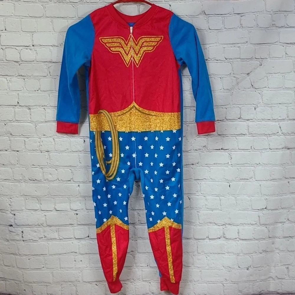 Wonder Woman Girls Pajamas Blue Fleece Onesie PJ 1pc Superhero DC Comics 4 5